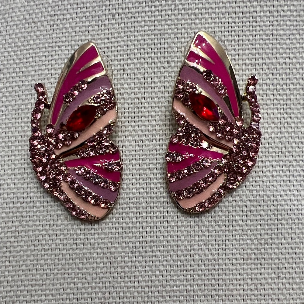 JTV Pink Butterfly Wing Crystal Stud Earrings - Women's Jewelry - Picture 2 of 6